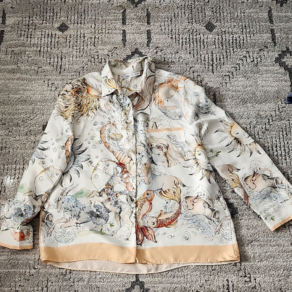 ZARA Flowy Button Down Celestial Print Size L